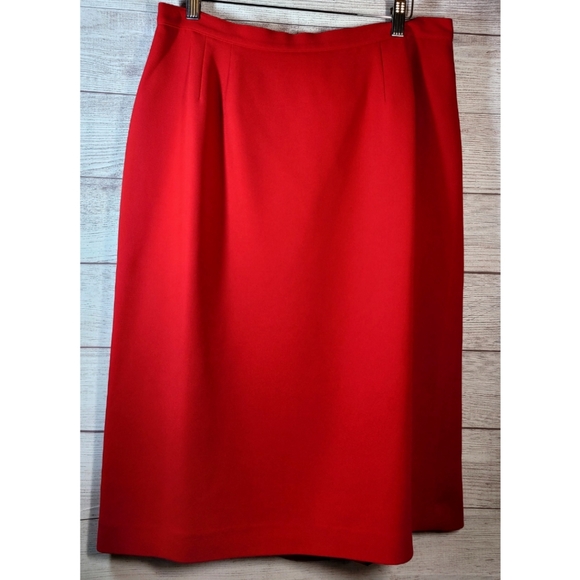 Jacqueline Ferrar Womens Red Blazer Skirt Suit Size 16 Gold Buttons Grandmacore - Picture 12 of 16